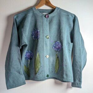 Kunky's Cardigan Sweater Size 0 Artsy Hand Painted Floral Boho Cottagecore OOAK